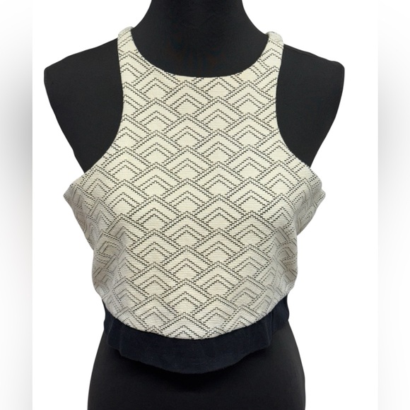 Express Cream Black Graphic Crop Tank Top - Picture 1 of 6
